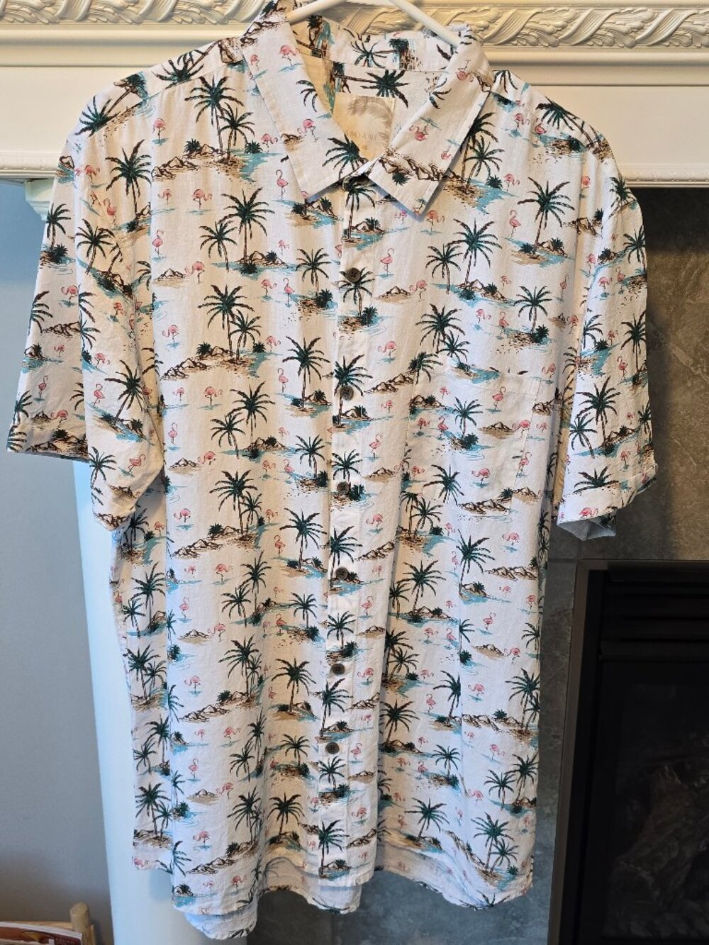AMIANI Resort Fashion Men's Tropical Flamingo Shirt - Linen Modal Blend - XL